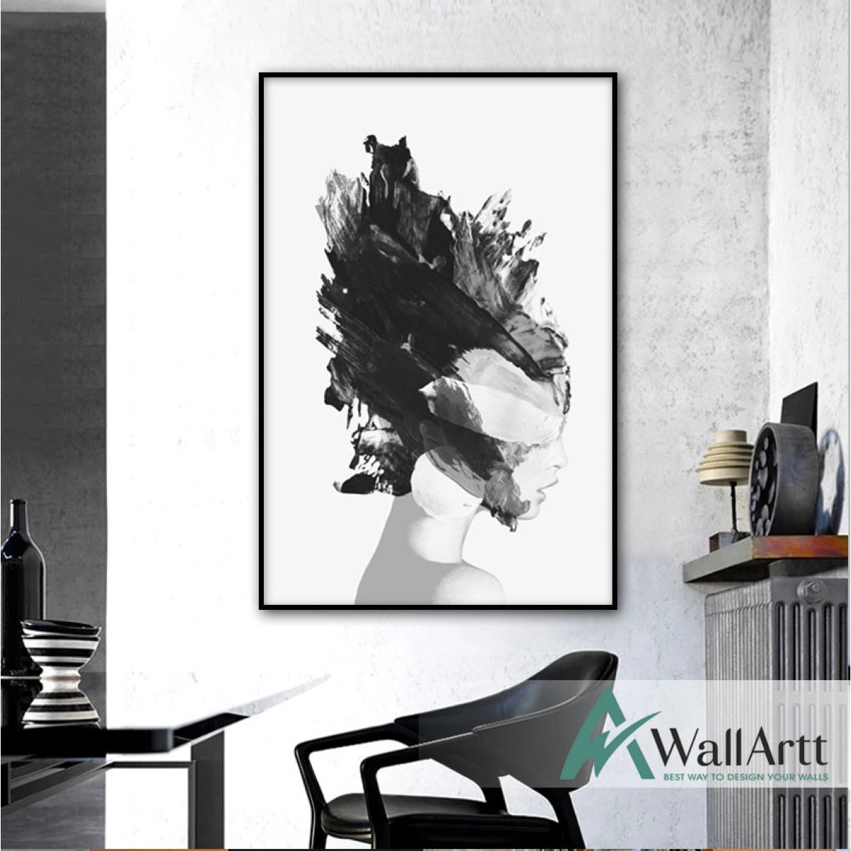 Abstract Black White Woman Textured Partial Oil Painting